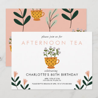Invitation Chaque année Fleurs Abstraites Tea Party Anniversa