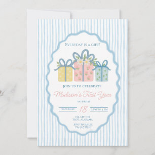 Invitation Chaque jour est un cadeau premier anniversaire, gr