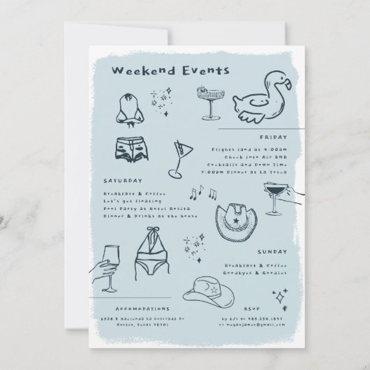 Invitation Char Whimsical Doodle River Bachelorette Week-end (Dos)