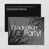 Invitation Charbon de bois, fête de remise des diplômes noire (Devant / Derrière)