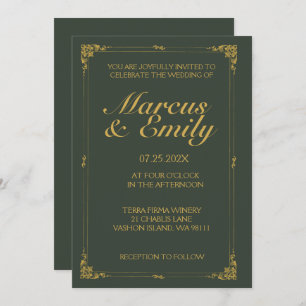 Invitation Charbon Dramatique et Mariage d'or antique