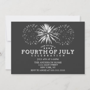 Invitation Charbon gris Vintage Fireworks 4 juillet Parti