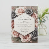 Invitation Charbon Rose Timeless Bloom Mariage (Debout devant)