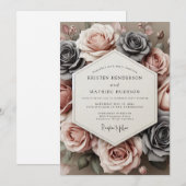 Invitation Charbon Rose Timeless Bloom Mariage (Devant / Derrière)