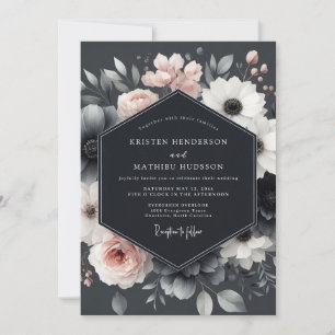 Invitation Charbon Rouge Fleur Élégance Mariage