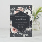 Invitation Charbon Rouge Fleur Élégance Mariage (Debout devant)