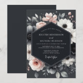 Invitation Charbon Rouge Fleur Élégance Mariage (Devant / Derrière)