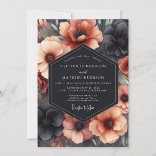 Invitation Charbon & Terracotta Mariage à Fleurs Dramatiques