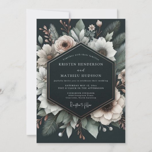 Invitation Charcoal Alabaster Flora Wedding (Devant)