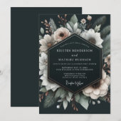 Invitation Charcoal Alabaster Flora Wedding (Devant / Derrière)