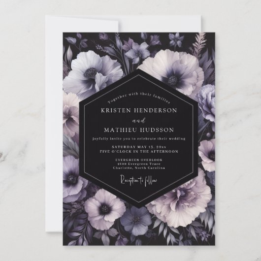 Invitation Charcoal Amethyst Bloom Wedding (Devant)