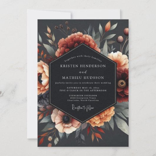 Invitation Charcoal Baroque Flora Wedding (Devant)