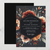 Invitation Charcoal Baroque Flora Wedding (Devant / Derrière)