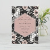 Invitation Charcoal Blush Elegant Bloom Wedding (Debout devant)