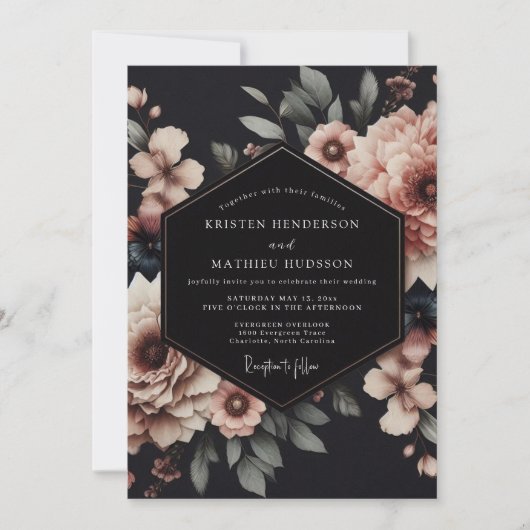 Invitation Charcoal Blush Nocturne Wedding (Devant)