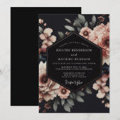 Invitation Charcoal Blush Nocturne Wedding (Devant / Derrière)