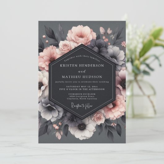 Invitation Charcoal Blush Tableau Wedding (Debout devant)