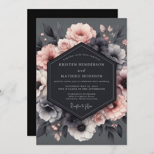 Invitation Charcoal Blush Tableau Wedding (Devant / Derrière)
