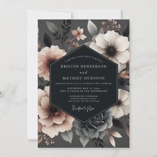 Invitation Charcoal Blush Vesper Bloom Wedding (Devant)