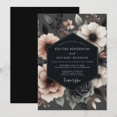 Invitation Charcoal Blush Vesper Bloom Wedding (Devant / Derrière)