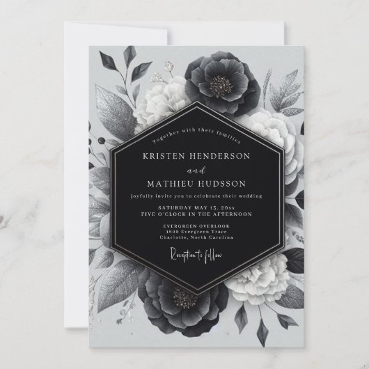 Invitation Charcoal Botanical Romance Wedding (Devant)