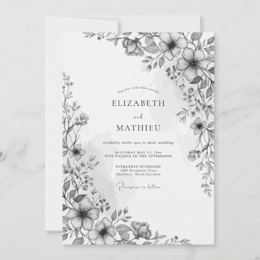 Invitation Charcoal Botanical Romance Wedding (Devant)
