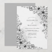Invitation Charcoal Botanical Romance Wedding (Devant / Derrière)