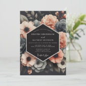 Invitation Charcoal & Coral Muted Bloom Wedding (Debout devant)