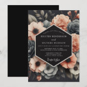 Invitation Charcoal & Coral Muted Bloom Wedding (Devant / Derrière)