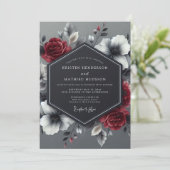 Invitation Charcoal Crimson Bloom Wedding (Debout devant)
