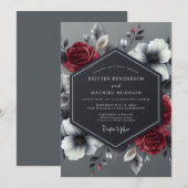 Invitation Charcoal Crimson Bloom Wedding (Devant / Derrière)