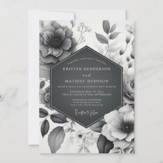 Invitation Charcoal Etched Flora Wedding (Devant)