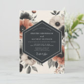 Invitation Charcoal Floral Moody Romance Wedding (Debout devant)