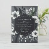 Invitation Charcoal Floral Opulent Wedding (Debout devant)