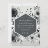 Invitation Charcoal Floral Romance Wedding (Devant)