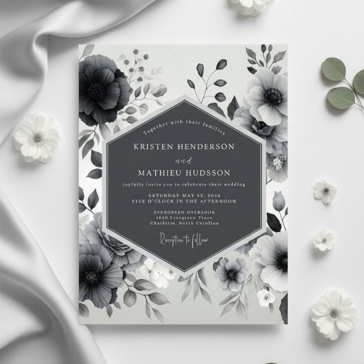 Invitation Charcoal Floral Romance Wedding