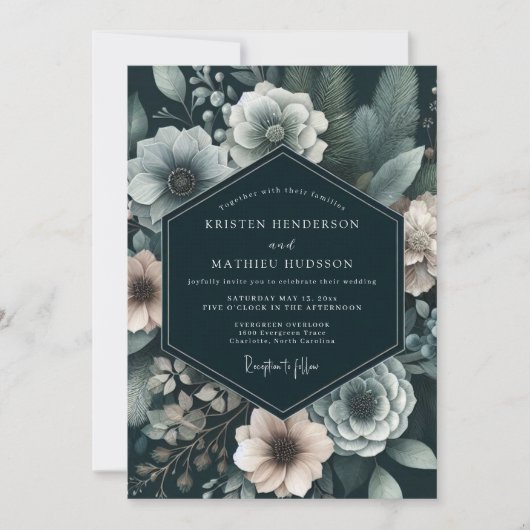 Invitation Charcoal Gloaming Anemone Wedding (Devant)