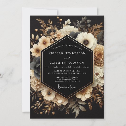Invitation Charcoal Gold Nocturne Wedding (Devant)