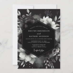 Invitation Charcoal Gothique Fleurs de Mariage