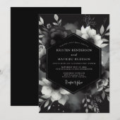 Invitation Charcoal Gothique Fleurs de Mariage (Devant / Derrière)