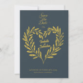 Invitation Charcoal Grey & Pale Gold Heart Enregistrer la dat (Devant)