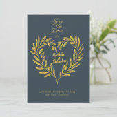 Invitation Charcoal Grey & Pale Gold Heart Enregistrer la dat (Debout devant)