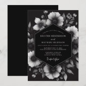 Invitation Charcoal Ink Blot Bloom Wedding (Devant / Derrière)