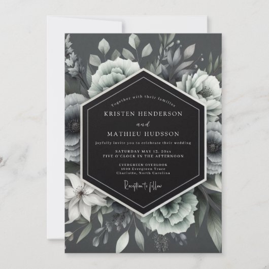 Invitation Charcoal Moonlit Flora Wedding (Devant)