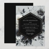 Invitation Charcoal Noir Bloom Mariage (Devant / Derrière)
