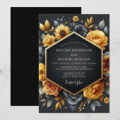 Invitation Charcoal Ochre Baroque Wedding (Devant / Derrière)