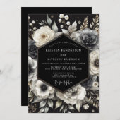 Invitation Charcoal Opulent Bloom Wedding (Devant / Derrière)