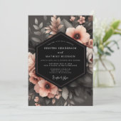 Invitation Charcoal Peach Shadowy Flora Wedding (Debout devant)