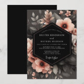 Invitation Charcoal Peach Shadowy Flora Wedding (Devant / Derrière)