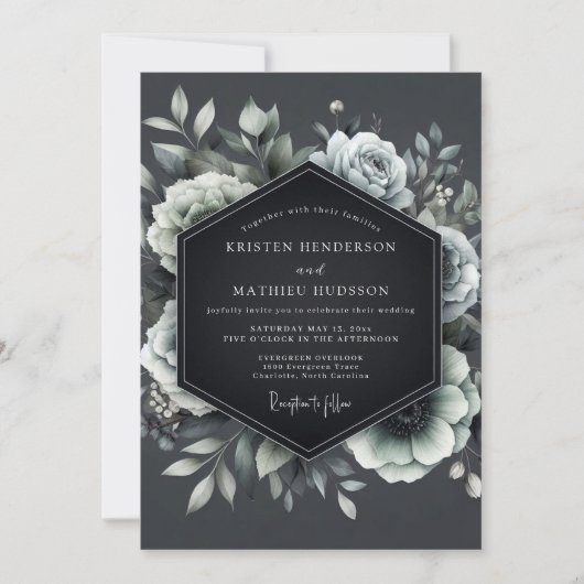 Invitation Charcoal Penumbral Bloom Wedding (Devant)